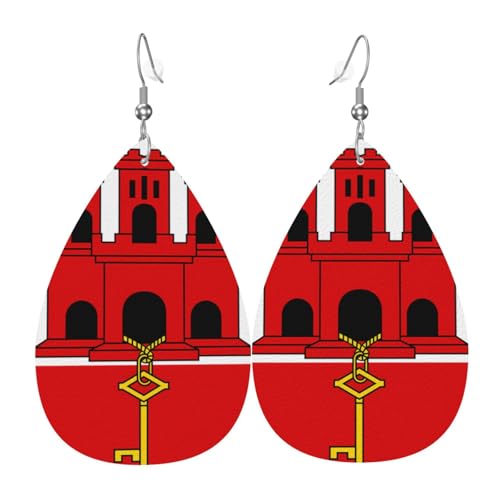 Leder-Tropfen-Ohrringe für Damen, Flagge von Gibraltar, leichte Hängeohrringe, Modeschmuck, Geschenk Leder-Tropfen-Ohrringe für Damen, Flagge von Gibraltar, leichte Hängeohrringe, Modeschmuck, Geschenk von LiuMng