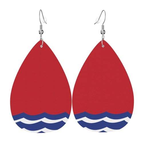 Leder-Tropfen-Ohrringe für Damen, Flagge von Magadan, leichte Hängeohrringe, Modeschmuck, Geschenk Leder-Tropfen-Ohrringe für Damen, Flagge von Magadan, leichte Hängeohrringe, Modeschmuck, Geschenk von LiuMng