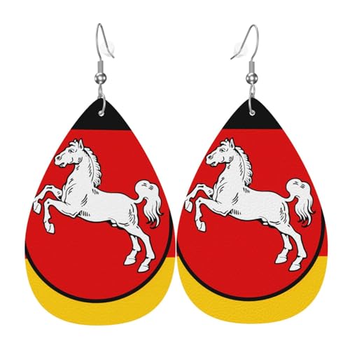 Leder-Tropfen-Ohrringe für Damen, Flagge von Niedersachsen, leichte Hängeohrringe, Modeschmuck, Geschenk Leder-Tropfen-Ohrringe für Damen, Flagge von Niedersachsen, leichte Hängeohrringe, Modeschmuck, Geschenk von LiuMng