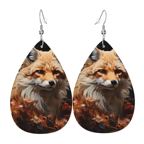 Leder-Tropfen-Ohrringe für Damen, Fuchs- und Blumendruck, leichte Hängeohrringe, Modeschmuck, Geschenk Leder-Tropfen-Ohrringe für Damen, Fuchs- und Blumendruck, leichte Hängeohrringe, Modeschmuck, Geschenk von LiuMng