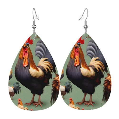 Leder-Tropfen-Ohrringe für Damen, Hahn- und Huhn-Druck, leichte Hängeohrringe, Modeschmuck, Geschenk Leder-Tropfen-Ohrringe für Damen, Hahn- und Huhn-Druck, leichte Hängeohrringe, Modeschmuck, Geschenk von LiuMng