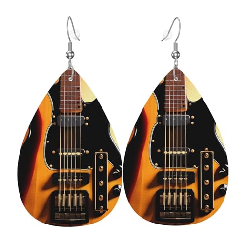 Leder-Tropfen-Ohrringe für Damen, Instrumental-Gitarren-Druck, leicht, baumelnde Ohrringe, Modeschmuck, Geschenk von LiuMng