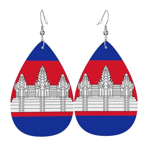 Leder-Tropfen-Ohrringe für Damen, Kambodscha-Flagge, leicht, hängender Ohrringe, Modeschmuck, Geschenk Leder-Tropfen-Ohrringe für Damen, Kambodscha-Flagge, leicht, hängender Ohrringe, Modeschmuck, Geschenk von LiuMng