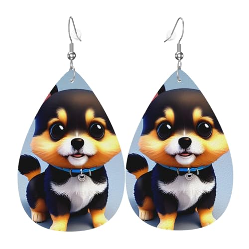 Leder-Tropfen-Ohrringe für Damen, Kartenliebe, ausgefallener Welpen-Druck, leicht, Modeschmuck, Geschenk von LiuMng