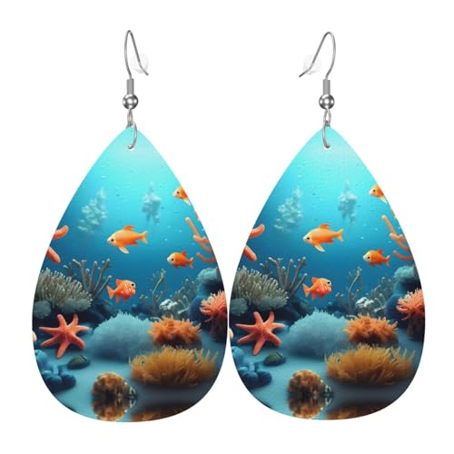 Leder-Tropfen-Ohrringe für Damen, Korallenfisch, Unterwasserdruck, leicht, hängende Ohrringe, Modeschmuck, Geschenk Leder-Tropfen-Ohrringe für Damen, Korallenfisch, Unterwasserdruck, leicht, hängende Ohrringe, Modeschmuck, Geschenk von LiuMng