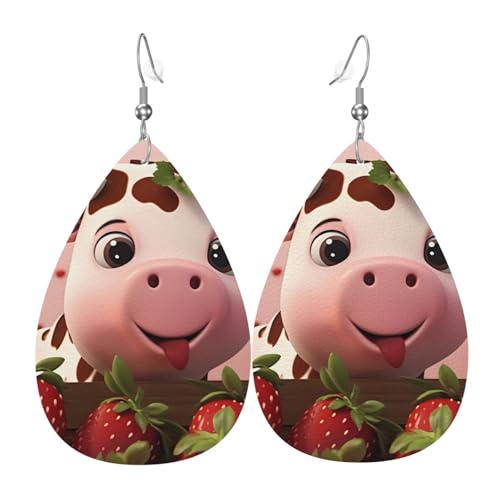 Leder-Tropfen-Ohrringe für Damen, Kuh- und Erdbeeren-Druck, leichte Hängeohrringe, Modeschmuck, Geschenk Leder-Tropfen-Ohrringe für Damen, Kuh- und Erdbeeren-Druck, leichte Hängeohrringe, Modeschmuck, Geschenk von LiuMng