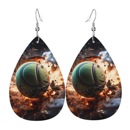 Leder-Tropfen-Ohrringe für Damen, Lightning-Fieber-Tennisdruck, leicht, hängender Ohrringe, Modeschmuck, Geschenk Leder-Tropfen-Ohrringe für Damen, Lightning-Fieber-Tennisdruck, leicht, hängender Ohrringe, Modeschmuck, Geschenk von LiuMng