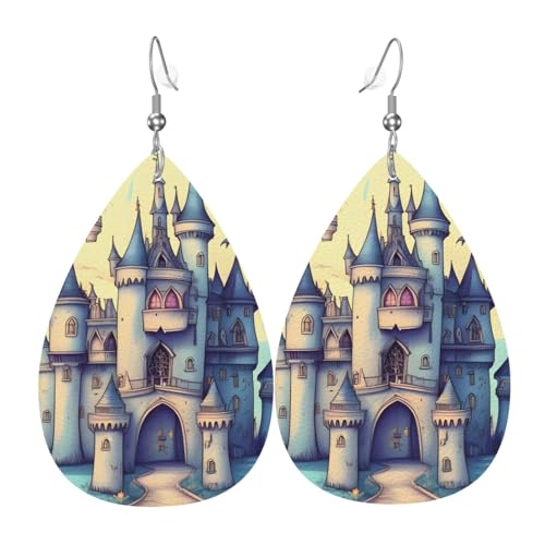 Leder-Tropfen-Ohrringe für Damen, Märchenschloss-Druck, leicht, hängender Ohrringe, Modeschmuck, Geschenk Leder-Tropfen-Ohrringe für Damen, Märchenschloss-Druck, leicht, hängender Ohrringe, Modeschmuck, Geschenk von LiuMng