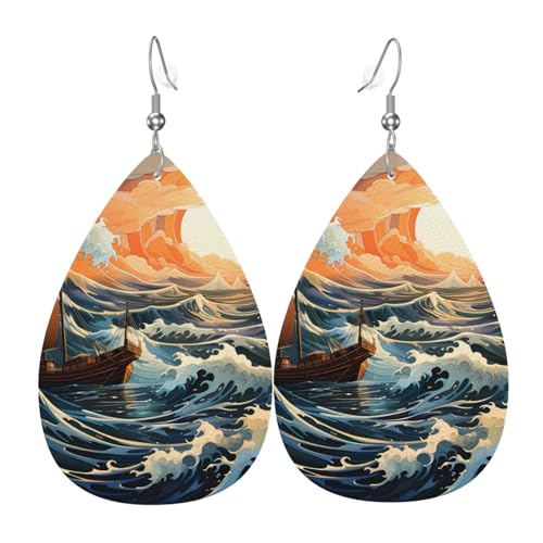 Leder-Tropfen-Ohrringe für Damen, Meer- und Segeldruck, leichte Hängeohrringe, Modeschmuck, Geschenk Leder-Tropfen-Ohrringe für Damen, Meer- und Segeldruck, leichte Hängeohrringe, Modeschmuck, Geschenk von LiuMng