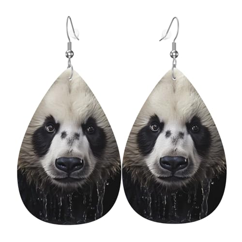 Leder-Tropfen-Ohrringe für Damen, Panda-in-the-Water-Druck, leicht, baumelnd, Modeschmuck, Geschenk von LiuMng