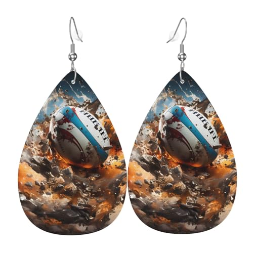Leder-Tropfen-Ohrringe für Damen, Rugby auf Feuer-Druck, leichte Hängeohrringe, Modeschmuck, Geschenk Leder-Tropfen-Ohrringe für Damen, Rugby auf Feuer-Druck, leichte Hängeohrringe, Modeschmuck, Geschenk von LiuMng