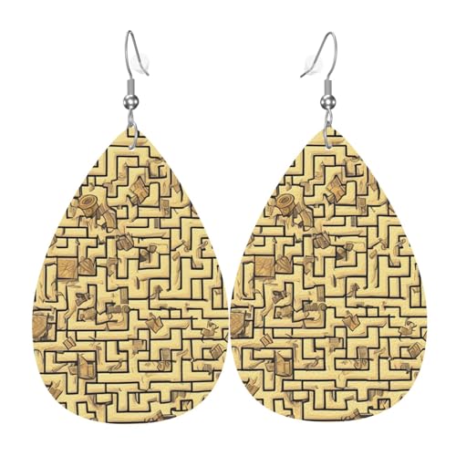 Leder-Tropfen-Ohrringe für Damen, Schatz-Labyrinth-Druck, leicht, hängende Ohrringe, Modeschmuck, Geschenk Leder-Tropfen-Ohrringe für Damen, Schatz-Labyrinth-Druck, leicht, hängende Ohrringe, Modeschmuck, Geschenk von LiuMng