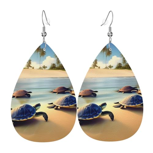 Leder-Tropfen-Ohrringe für Damen, Schildkröten am Strand, leichte Hängeohrringe, Modeschmuck, Geschenk Leder-Tropfen-Ohrringe für Damen, Schildkröten am Strand, leichte Hängeohrringe, Modeschmuck, Geschenk von LiuMng