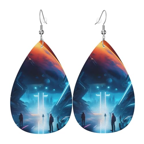 Leder-Tropfen-Ohrringe für Damen, Science-Fiction-Zukunftsdruck, leicht, hängender Ohrhänger, Modeschmuck, Geschenk Leder-Tropfen-Ohrringe für Damen, Science-Fiction-Zukunftsdruck, leicht, hängender Ohrhänger, Modeschmuck, Geschenk von LiuMng