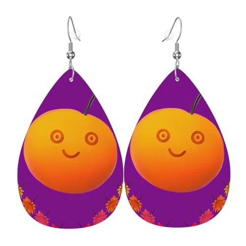 Leder-Tropfen-Ohrringe für Damen, Smiley-Orange-Druck, leicht, hängender Ohrringe, Modeschmuck, Geschenk Leder-Tropfen-Ohrringe für Damen, Smiley-Orange-Druck, leicht, hängender Ohrringe, Modeschmuck, Geschenk von LiuMng