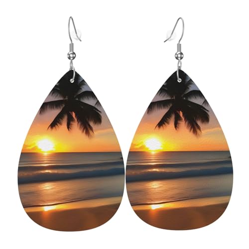 Leder-Tropfen-Ohrringe für Damen, Sonnenuntergang-Strand-Druck, leichte Hängeohrringe, Modeschmuck, Geschenk Leder-Tropfen-Ohrringe für Damen, Sonnenuntergang-Strand-Druck, leichte Hängeohrringe, Modeschmuck, Geschenk von LiuMng