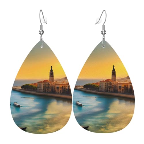 Leder-Tropfen-Ohrringe für Damen, Sonnenuntergang in Barcelona, leichte Hängeohrringe, Modeschmuck, Geschenk Leder-Tropfen-Ohrringe für Damen, Sonnenuntergang in Barcelona, leichte Hängeohrringe, Modeschmuck, Geschenk von LiuMng