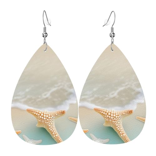 Leder-Tropfen-Ohrringe für Damen, Strand-Seestern-Druck, leicht, baumelnd, Modeschmuck, Geschenk Leder-Tropfen-Ohrringe für Damen, Strand-Seestern-Druck, leicht, baumelnd, Modeschmuck, Geschenk von LiuMng