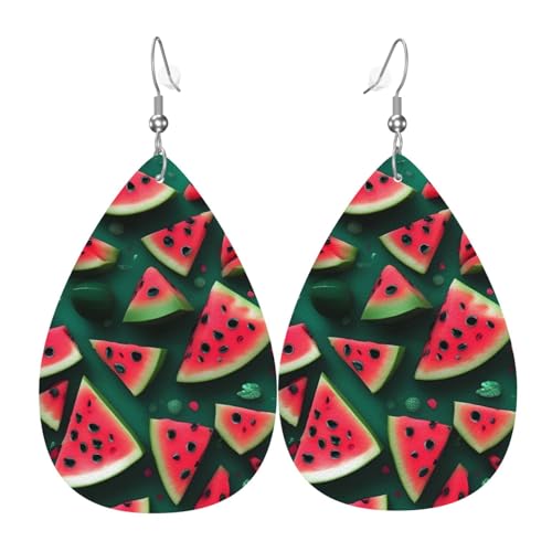 Leder-Tropfen-Ohrringe für Damen, Traum-Wassermelonen-Druck, leicht, baumelnd, Modeschmuck, Geschenk Leder-Tropfen-Ohrringe für Damen, Traum-Wassermelonen-Druck, leicht, baumelnd, Modeschmuck, Geschenk von LiuMng