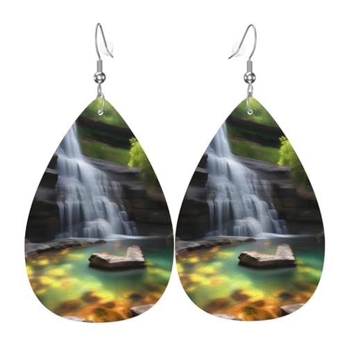 Leder-Tropfen-Ohrringe für Damen, Wasserfall-Ansichten Druck, leichte Hängeohrringe, Modeschmuck, Geschenk Leder-Tropfen-Ohrringe für Damen, Wasserfall-Ansichten Druck, leichte Hängeohrringe, Modeschmuck, Geschenk von LiuMng