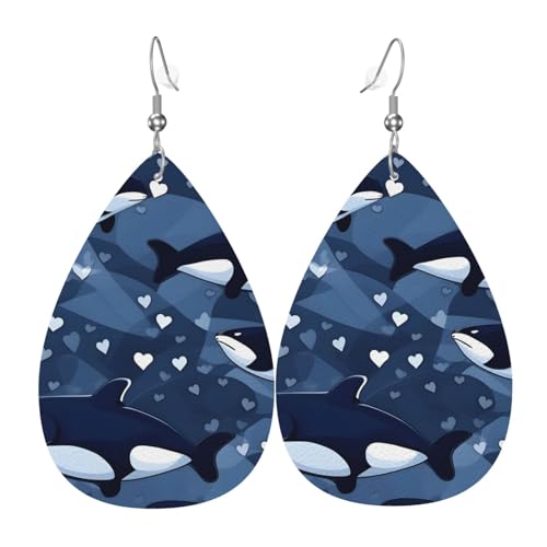 Leder-Tropfen-Ohrringe für Damen, blauer Killer-Wal-Druck, leicht, hängende Ohrringe, Modeschmuck, Geschenk Leder-Tropfen-Ohrringe für Damen, blauer Killer-Wal-Druck, leicht, hängende Ohrringe, Modeschmuck, Geschenk von LiuMng