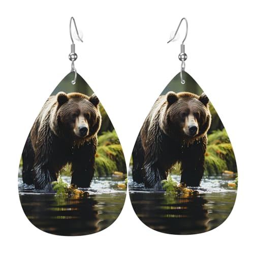 Leder-Tropfen-Ohrringe für Damen, brauner Bären-Druck, leicht, hängender Ohrringe, Modeschmuck, Geschenk Leder-Tropfen-Ohrringe für Damen, brauner Bären-Druck, leicht, hängender Ohrringe, Modeschmuck, Geschenk von LiuMng