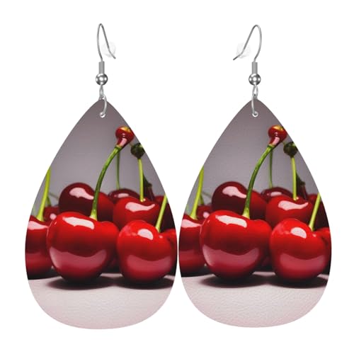 Leder-Tropfen-Ohrringe für Damen, chilenischer Kirschendruck, leicht, hängender Ohrhänger, Modeschmuck, Geschenk Leder-Tropfen-Ohrringe für Damen, chilenischer Kirschendruck, leicht, hängender Ohrhänger, Modeschmuck, Geschenk von LiuMng