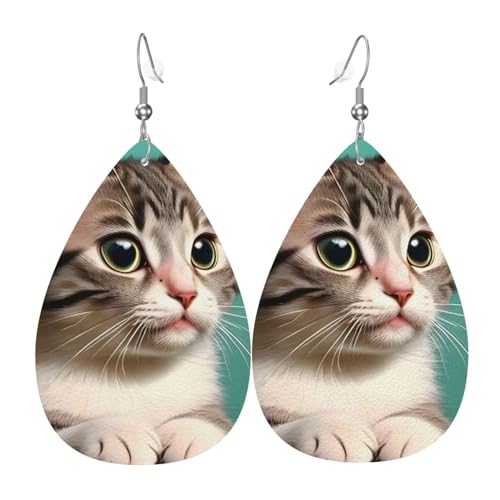 Leder-Tropfen-Ohrringe für Damen, eine neugierige Katze, leichte Hängeohrringe, Modeschmuck, Geschenk von LiuMng