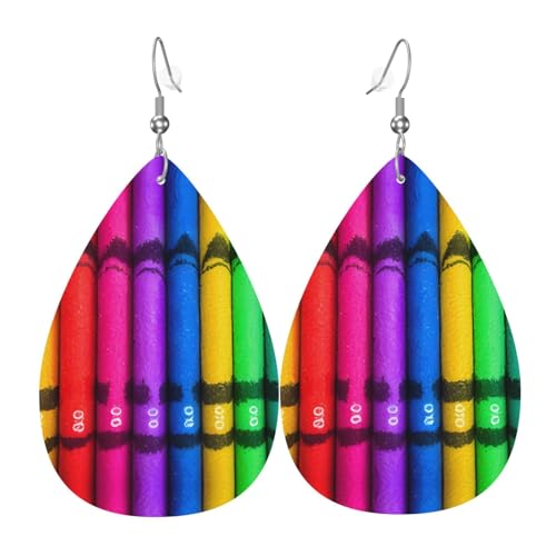Leder-Tropfen-Ohrringe für Damen, farbiger Buntstift-Druck, leicht, hängende Ohrringe, Modeschmuck, Geschenk von LiuMng