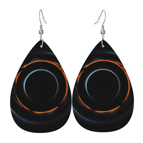 Leder-Tropfen-Ohrringe für Damen, geheimnisvoller kosmischer schwarzer Lochdruck, leichte Hängeohrringe, Modeschmuck, Geschenk von LiuMng