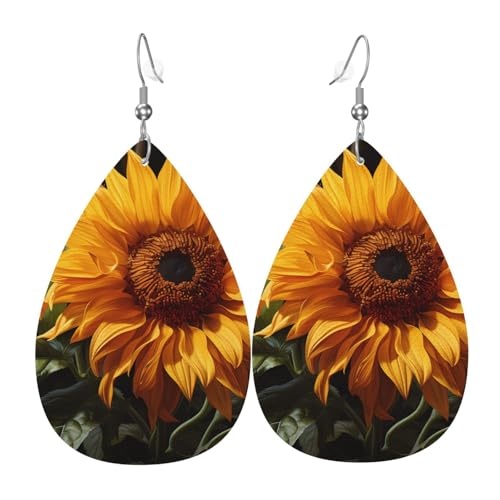 Leder-Tropfen-Ohrringe für Damen, gelbe Sonnenblume auf braunem Hintergrund, leicht, hängender Ohrringe, Modeschmuck, Geschenk Leder-Tropfen-Ohrringe für Damen, gelbe Sonnenblume auf braunem Hintergrund, leicht, hängender Ohrringe, Modeschmuck, Geschenk von LiuMng