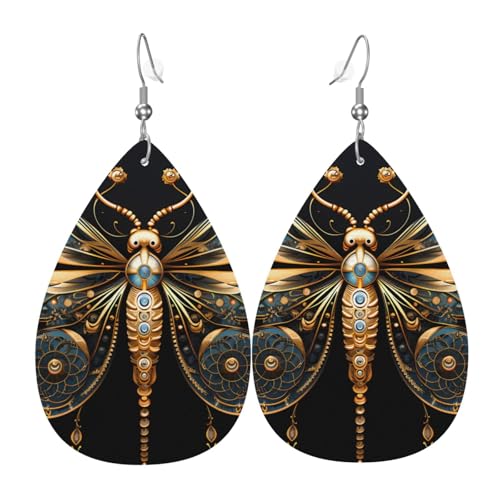 Leder-Tropfen-Ohrringe für Damen, goldene, zarte Libelle auf schwarzem Hintergrund, leichte Hängeohrringe, Modeschmuck, Geschenk Leder-Tropfen-Ohrringe für Damen, goldene, zarte Libelle auf schwarzem Hintergrund, leichte Hängeohrringe, Modeschmuck, Geschenk von LiuMng