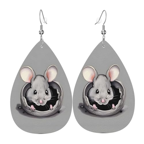 Leder-Tropfen-Ohrringe für Damen, grauer Ratten-Druck, leicht, baumelnde Ohrringe, Modeschmuck, Geschenk Leder-Tropfen-Ohrringe für Damen, grauer Ratten-Druck, leicht, baumelnde Ohrringe, Modeschmuck, Geschenk von LiuMng