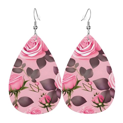 Leder-Tropfen-Ohrringe für Damen, hübscher rosa Rosen-Druck, leicht, hängender Ohrringe, Modeschmuck, Geschenk Leder-Tropfen-Ohrringe für Damen, hübscher rosa Rosen-Druck, leicht, hängender Ohrringe, Modeschmuck, Geschenk von LiuMng