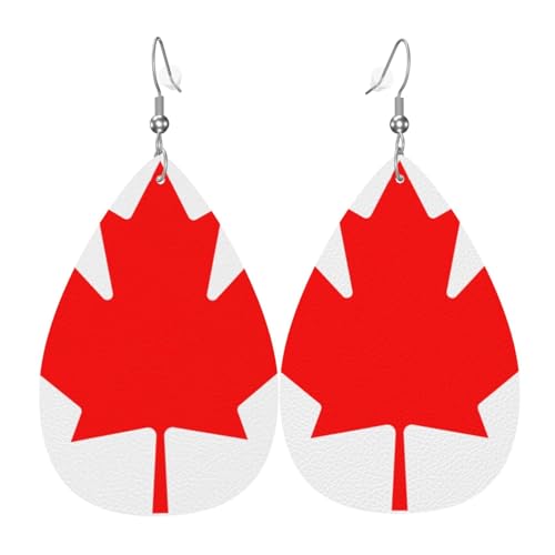 Leder-Tropfen-Ohrringe für Damen, kanadische Flagge, leicht, hängende Ohrringe, Modeschmuck, Geschenk von LiuMng