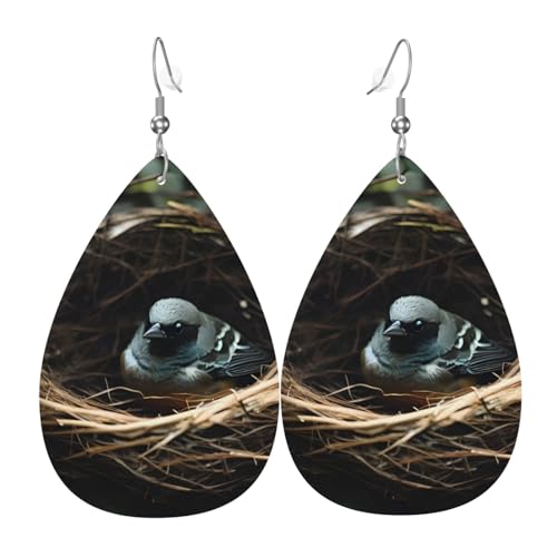 Leder-Tropfen-Ohrringe für Damen, kleines Vogelnest-Druck, leicht, hängende Ohrringe, Modeschmuck, Geschenk Leder-Tropfen-Ohrringe für Damen, kleines Vogelnest-Druck, leicht, hängende Ohrringe, Modeschmuck, Geschenk von LiuMng