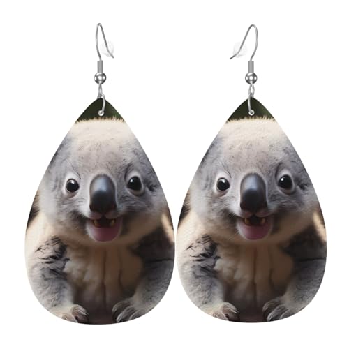 Leder-Tropfen-Ohrringe für Damen, niedlicher Koala-Druck, leicht, baumelnde Ohrringe, Modeschmuck, Geschenk von LiuMng