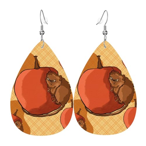 Leder-Tropfen-Ohrringe für Damen, niedlicher kleiner Hamster-Druck, leicht, hängende Ohrringe, Modeschmuck, Geschenk von LiuMng