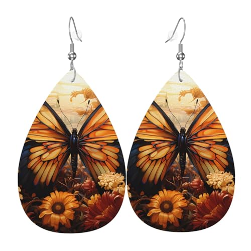 Leder-Tropfen-Ohrringe für Damen, orange-gelber Schmetterlingsfeld-Blumendruck, leicht, hängender Ohrringe, Modeschmuck, Geschenk Leder-Tropfen-Ohrringe für Damen, orange-gelber Schmetterlingsfeld-Blumendruck, leicht, hängender Ohrringe, Modeschmuck, Geschenk von LiuMng