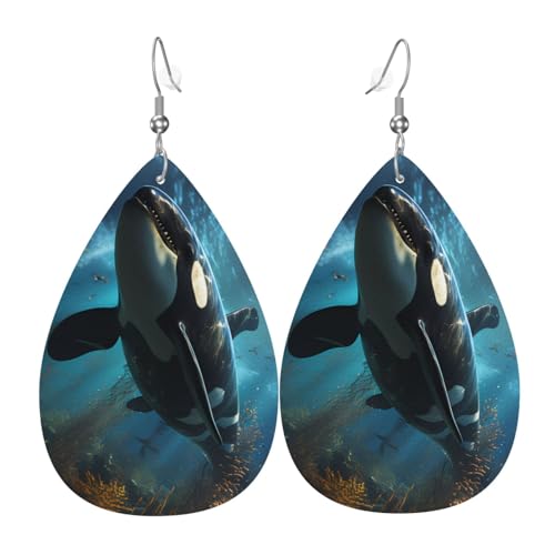 Leder-Tropfen-Ohrringe für Damen, riesiger Killerwal-Druck, leicht, hängender Ohrringe, Modeschmuck, Geschenk Leder-Tropfen-Ohrringe für Damen, riesiger Killerwal-Druck, leicht, hängender Ohrringe, Modeschmuck, Geschenk von LiuMng