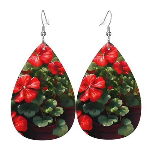 Leder-Tropfen-Ohrringe für Damen, rote Geranien, leichte Hängeohrringe, Modeschmuck, Geschenk Leder-Tropfen-Ohrringe für Damen, rote Geranien, leichte Hängeohrringe, Modeschmuck, Geschenk von LiuMng