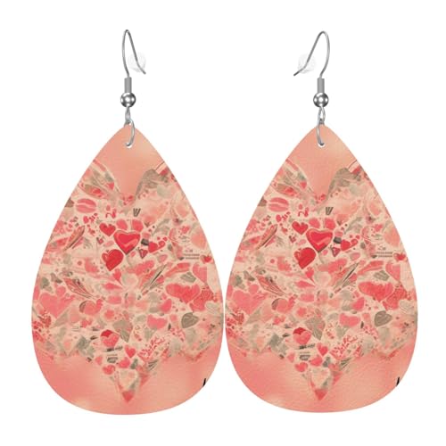 Leder-Tropfen-Ohrringe für Damen, rotes Herz-Blumendruck, leicht, hängender Ohrringe, Modeschmuck, Geschenk Leder-Tropfen-Ohrringe für Damen, rotes Herz-Blumendruck, leicht, hängender Ohrringe, Modeschmuck, Geschenk von LiuMng