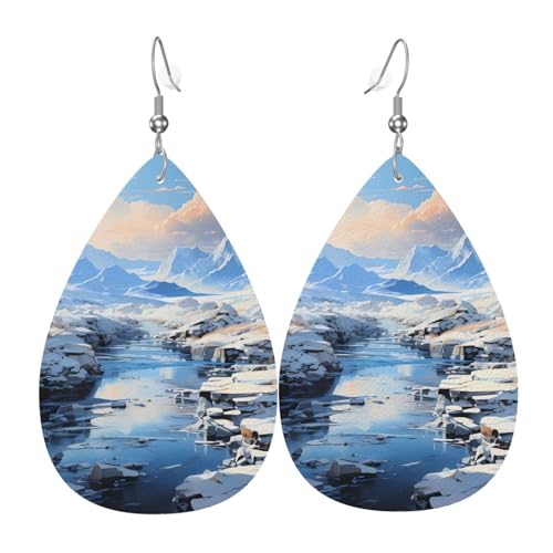 Leder-Tropfen-Ohrringe für Damen, schneebedeckte Berglandschaft, leichte Hängeohrringe, Modeschmuck, Geschenk Leder-Tropfen-Ohrringe für Damen, schneebedeckte Berglandschaft, leichte Hängeohrringe, Modeschmuck, Geschenk von LiuMng