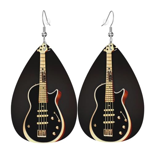 Leder-Tropfen-Ohrringe für Damen, schwarzer Gitarrendruck, leicht, hängender Ohrringe, Modeschmuck, Geschenk von LiuMng