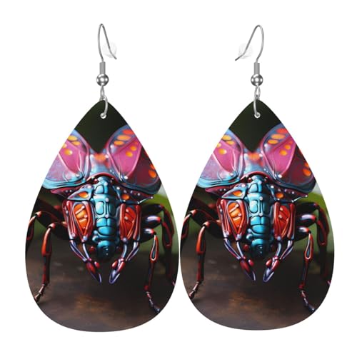 Leder-Tropfen-Ohrringe für Damen, seltsamer Insekten-Druck, leicht, Tropfenohrringe, Modeschmuck, Geschenk von LiuMng