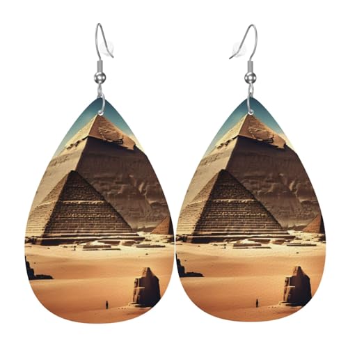 Leder-Tropfen-Ohrringe für Damen, träumt von den Pyramiden von Khufu-Druck, leicht, hängende Ohrringe, Modeschmuck, Geschenk Leder-Tropfen-Ohrringe für Damen, träumt von den Pyramiden von Khufu-Druck, leicht, hängende Ohrringe, Modeschmuck, Geschenk von LiuMng