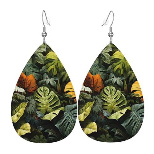Leder-Tropfen-Ohrringe für Damen, tropischer Regenwald, Palmblätter, leicht, Modeschmuck, Geschenk von LiuMng