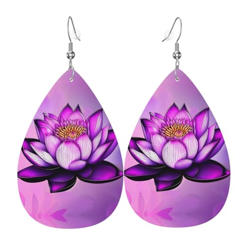 Leder-Tropfen-Ohrringe für Damen, violetter Lotusdruck, leicht, baumelnd, Modeschmuck, Geschenk Leder-Tropfen-Ohrringe für Damen, violetter Lotusdruck, leicht, baumelnd, Modeschmuck, Geschenk von LiuMng