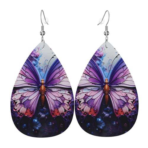 Leder-Tropfen-Ohrringe für Damen, violetter Schmetterlings-Blumendruck, leicht, hängender Ohrringe, Modeschmuck, Geschenk Leder-Tropfen-Ohrringe für Damen, violetter Schmetterlings-Blumendruck, leicht, hängender Ohrringe, Modeschmuck, Geschenk von LiuMng