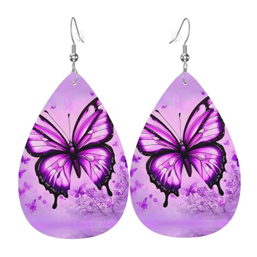 Leder-Tropfen-Ohrringe für Damen, violetter Schmetterlings-Druck, leicht, hängender Ohrringe, Modeschmuck, Geschenk Leder-Tropfen-Ohrringe für Damen, violetter Schmetterlings-Druck, leicht, hängender Ohrringe, Modeschmuck, Geschenk von LiuMng